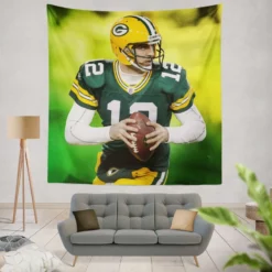 Aaron Rodgers Excellent Quarterback NFL Player Tapestry
