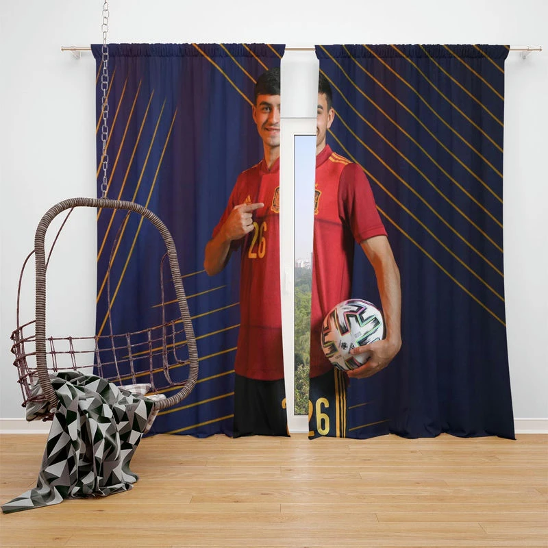 Active Spanish Football Player Pedri Window Curtain