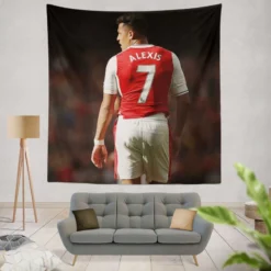 Alexis Sanchez in Arsenal Football Jersey Tapestry
