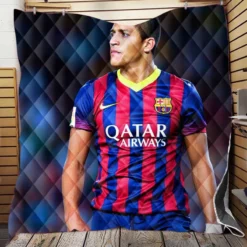 Alexis Sanchez in Barcelona Football Jersey Quilt Blanket