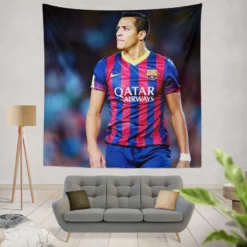 Alexis Sanchez in Barcelona Football Jersey Tapestry