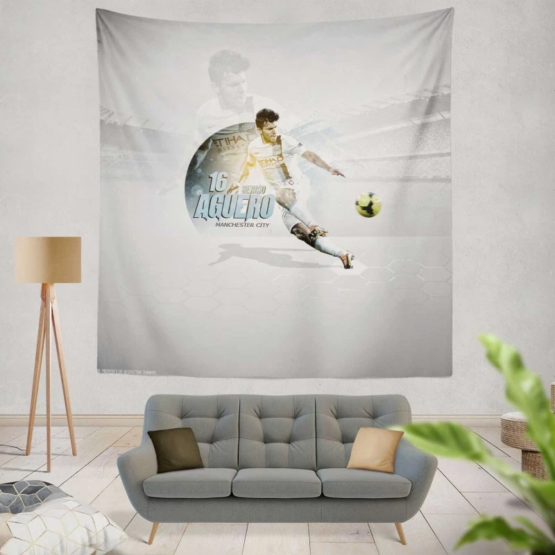 Celebrated Football Player Sergio Aguero Tapestry