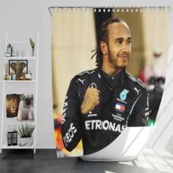 Competing in Formula One for Mercedes Lewis Hamilton Shower Curtain