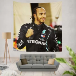 Competing in Formula One for Mercedes Lewis Hamilton Tapestry
