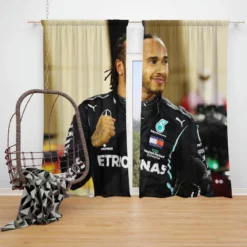Competing in Formula One for Mercedes Lewis Hamilton Window Curtain