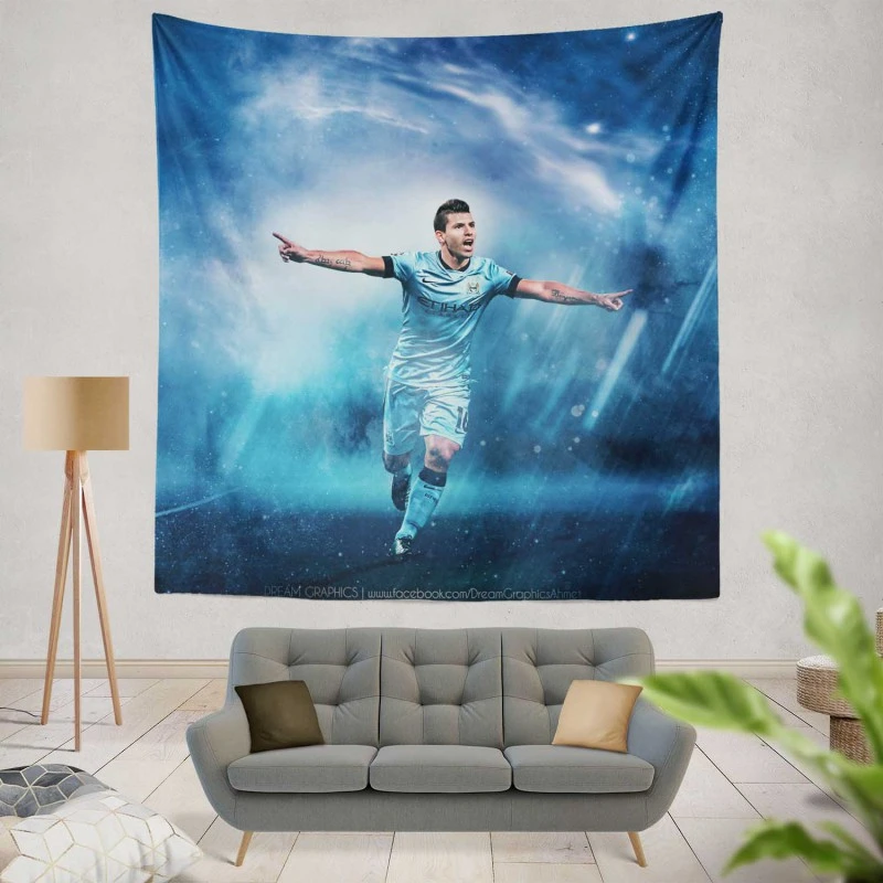 Competitive Football Player Sergio Aguero Tapestry