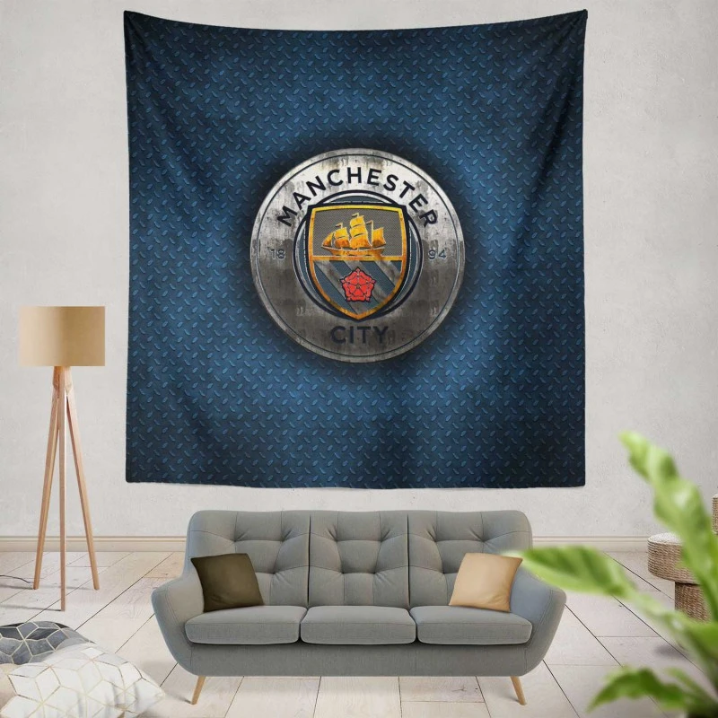 Competitive Soccer Team Manchester City Logo Tapestry