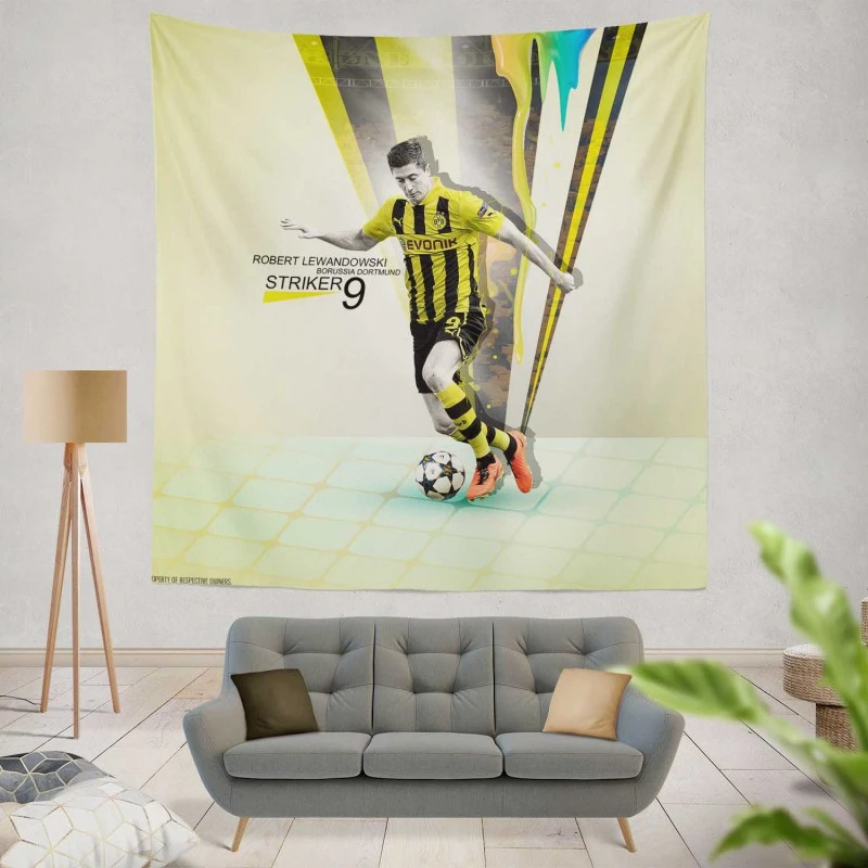 Confident BVB Soccer Player Lewandowski Tapestry