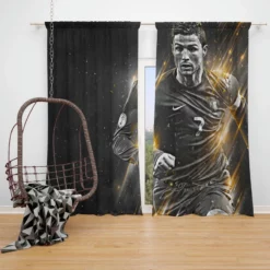 Cristiano Ronaldo Active Soccer Player Window Curtain