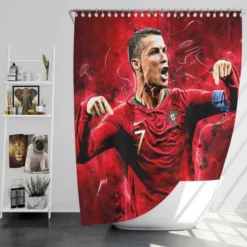 Cristiano Ronaldo Football Player in Red Shower Curtain