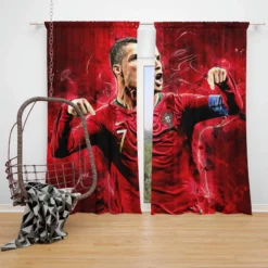 Cristiano Ronaldo Football Player in Red Window Curtain