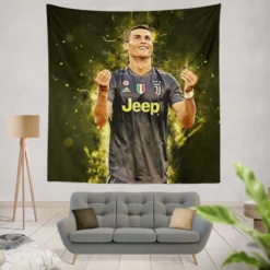 Cristiano Ronaldo Graceful Juve Football Player Tapestry