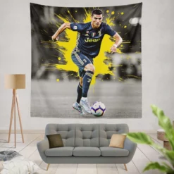 Cristiano Ronaldo Juve Serie A Soccer Player Tapestry