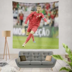 Cristiano Ronaldo energetic Football Player Tapestry