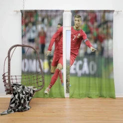 Cristiano Ronaldo energetic Football Player Window Curtain