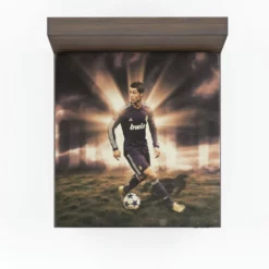 Cristiano Ronaldo in Black Jersey Football Player Fitted Sheet