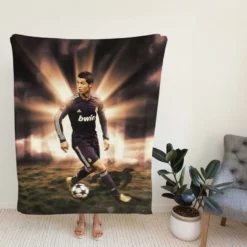 Cristiano Ronaldo in Black Jersey Football Player Fleece Blanket