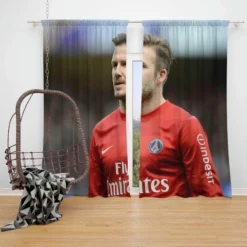 David Beckham Active Player in Red Jersey Window Curtain