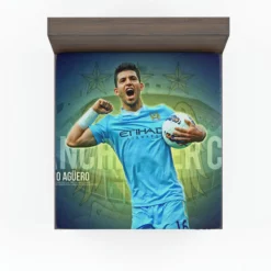 Determined Footballer Player Sergio Aguero Fitted Sheet