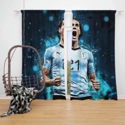 Edinson Cavani Uruguayan Energetic Football Player Window Curtain