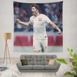 Encouraging Football Player Robert Lewandowski Tapestry