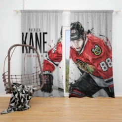 Energetic NHL Hockey Player Patrick Kane Window Curtain