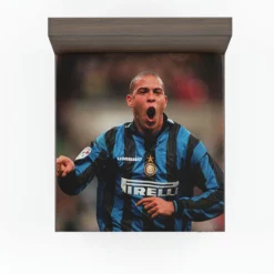 Energetic Soccer Player Ronaldo Nazario Fitted Sheet