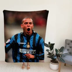 Energetic Soccer Player Ronaldo Nazario Fleece Blanket