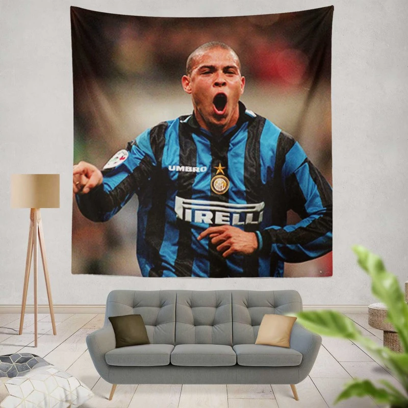 Energetic Soccer Player Ronaldo Nazario Tapestry