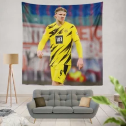 Erling Haaland Energetic Dortmund BVB Club Player Tapestry