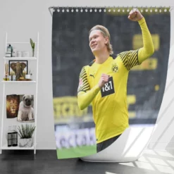 Erling Haaland Powerfull Dortmund BVB Club Player Shower Curtain