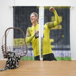 Erling Haaland Powerfull Dortmund BVB Club Player Window Curtain