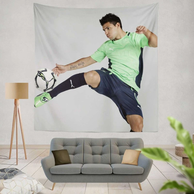 Euphoric Footballer Sergio Aguero Tapestry