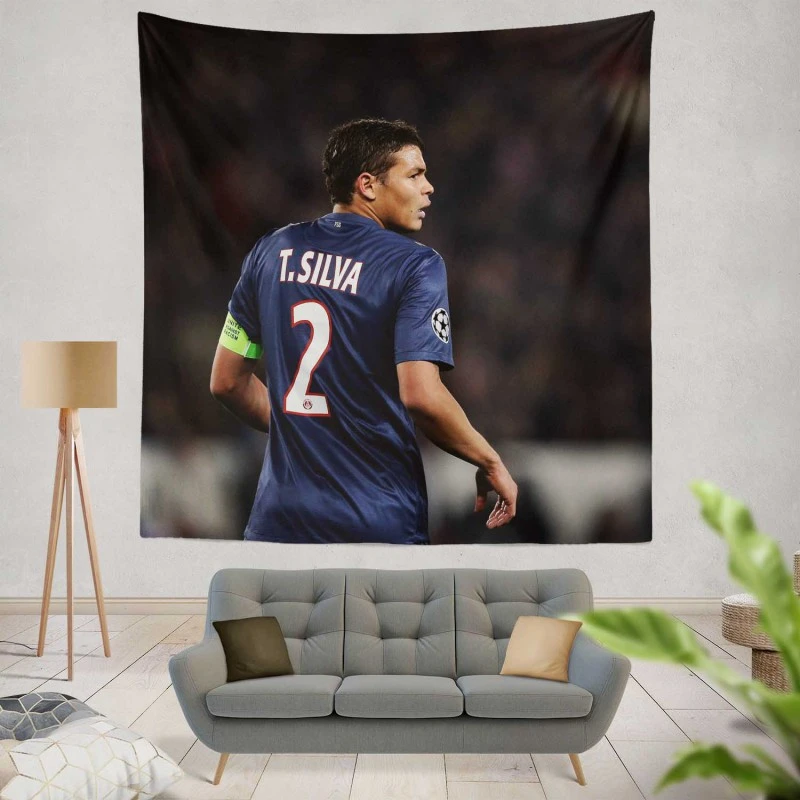 Excellent PSG Soccer Player Thiago Silva Tapestry