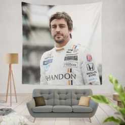 Fernando Alonso Strong Spanish Formula 1 Player Tapestry