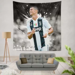 Focused Juve Football Player Cristiano Ronaldo Tapestry