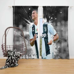 Focused Juve Football Player Cristiano Ronaldo Window Curtain