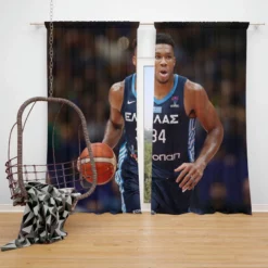 Giannis Antetokounmpo Powerful NBA Basketball Player Window Curtain