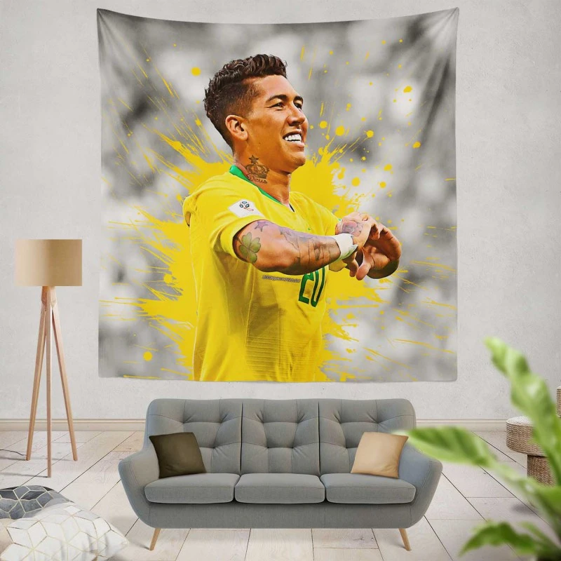 Graceful Brazil Footballer Roberto Firmino Tapestry