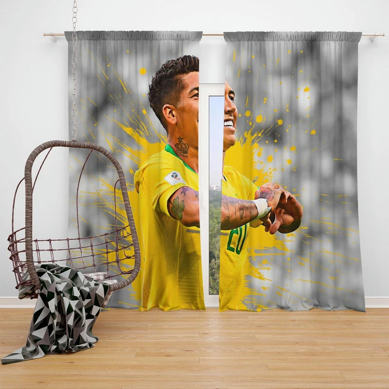 Graceful Brazil Footballer Roberto Firmino Window Curtain
