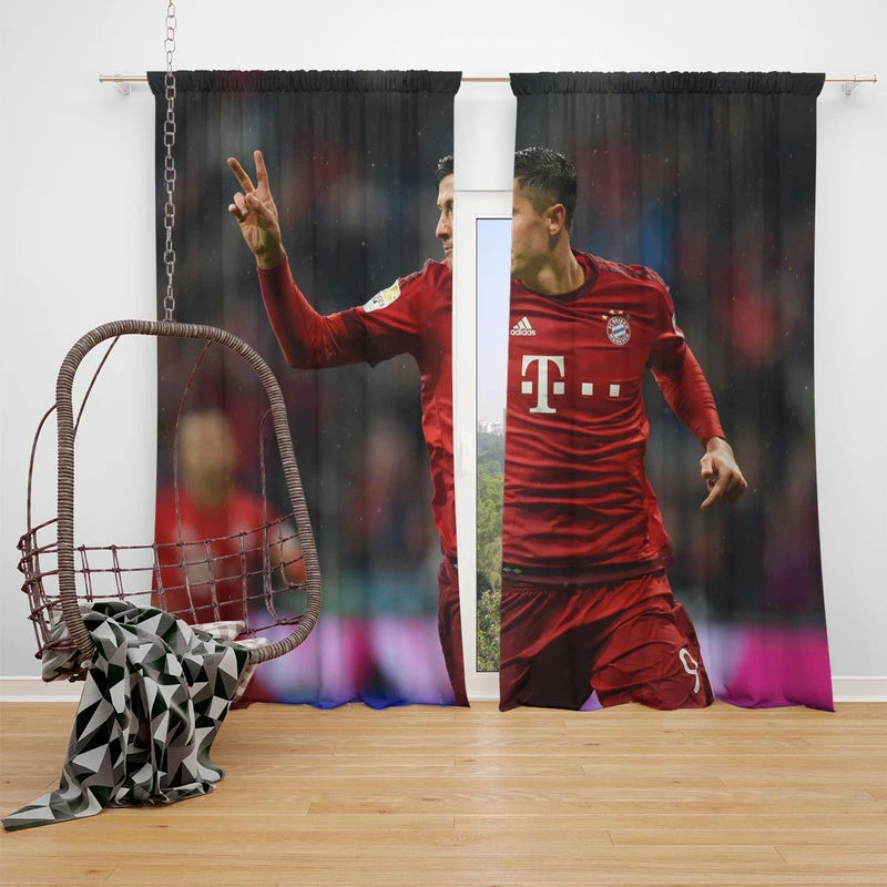 Lewandowski UEFA Champions League Footballer Window Curtain