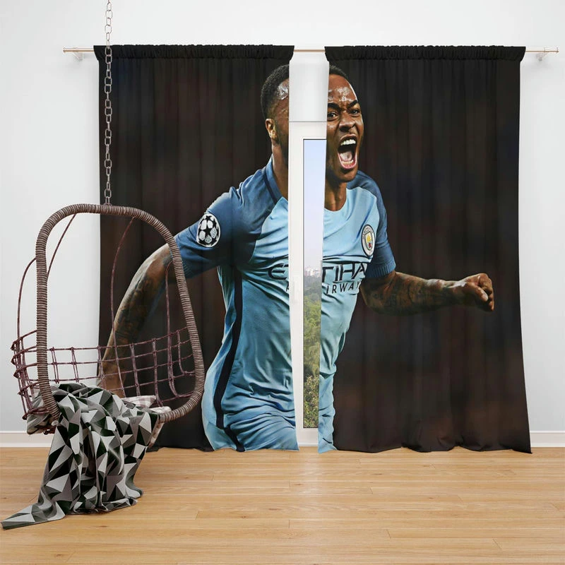 Manchester City Football Player Raheem Sterling Window Curtain