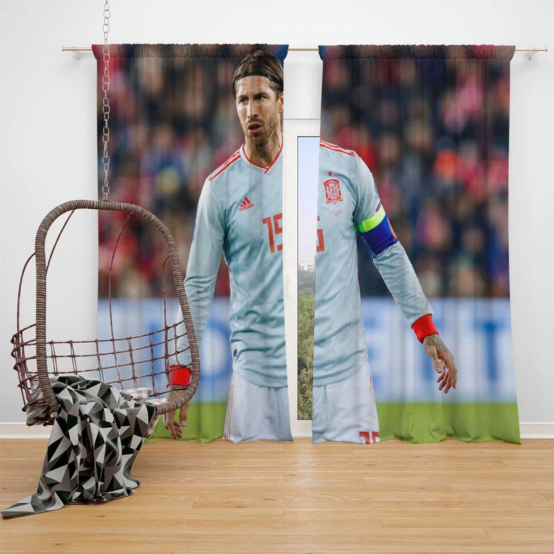 Motivating Soccer Player Sergio Ramos Window Curtain