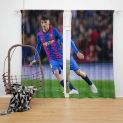 Pedri Exciting Barcelona Football Player Window Curtain