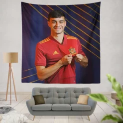 Pedri Spanish Spirited Football Player Tapestry