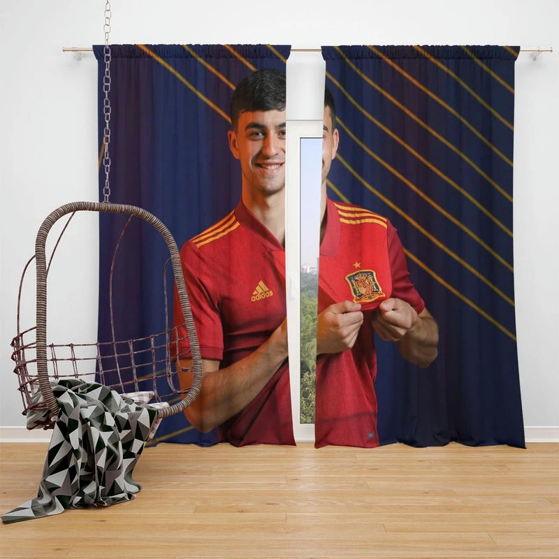 Pedri Spanish Spirited Football Player Window Curtain