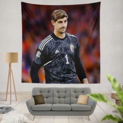 Powerful Belgium Football Thibaut Courtois Tapestry
