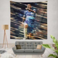 Powerfull Chelsea Soccer Player Eden Hazard Tapestry