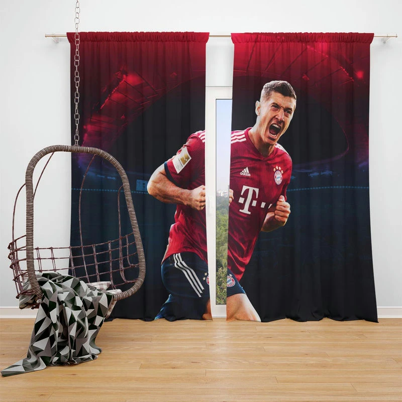 Robert Lewandowski Celebrated Football Player Window Curtain
