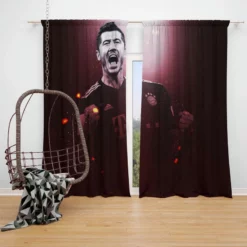 Robert Lewandowski Graceful Football Player Window Curtain